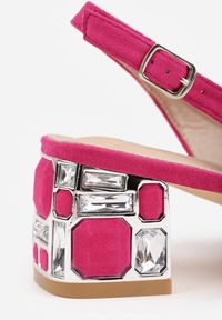 Renee - Fuksjowe Sandały Vices na Ozdobnym Słupku Typu Slingback ze Skórzaną Wkładką Eraliora. Okazja: na co dzień. Zapięcie: sprzączka. Kolor: różowy. Materiał: skóra. Obcas: na słupku. Styl: casual, elegancki #8