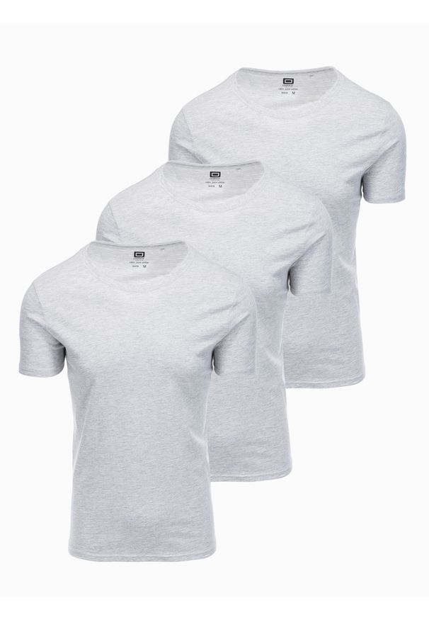 Ombre Clothing - Zestaw koszulek bawełnianych BASIC 3-pak - szary melanż V16 - Rozmiar: XL. Kolor: szary. Materiał: bawełna. Wzór: melanż. Sezon: lato. Styl: klasyczny