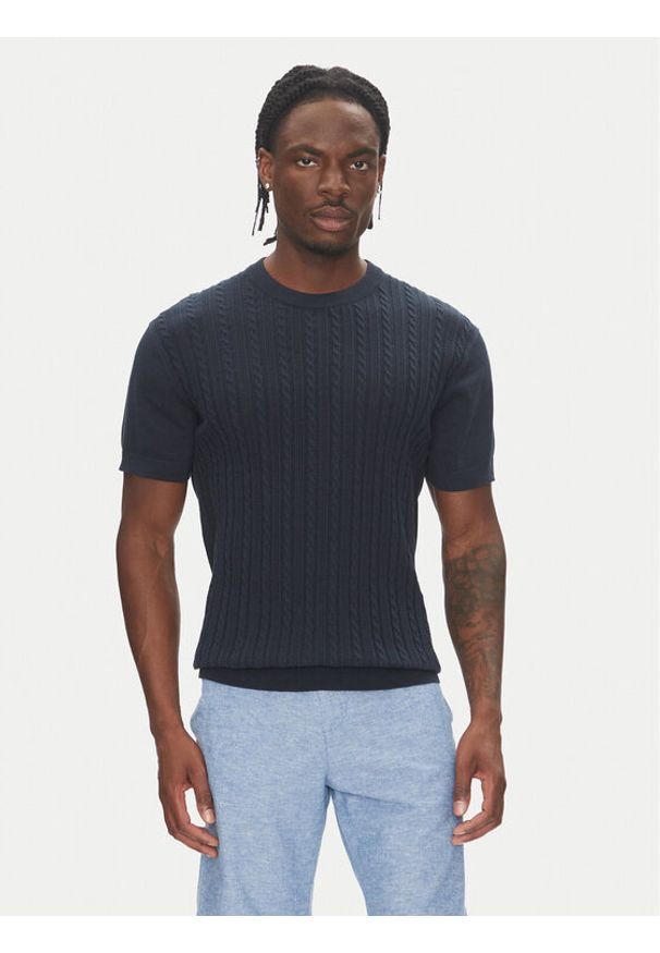 Lindbergh Sweter 30-804115 Granatowy Slim Fit. Kolor: niebieski. Materiał: bawełna