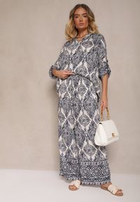 Renee - Granatowy Komplet z Wiskozą o Kroju Oversize Koszula i Spodnie Nilarithia. Kolor: niebieski. Materiał: wiskoza