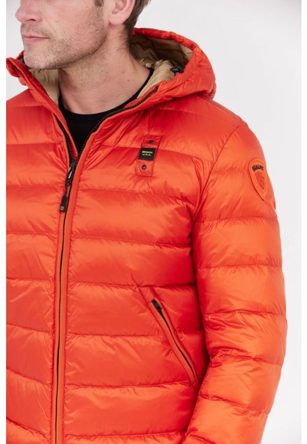 Blauer USA - BLAUER Pomarańczowa męska puchowa kurtka Sergio z kapturem, Rozmiar XXL. Typ kołnierza: kaptur. Kolor: pomarańczowy. Materiał: puch