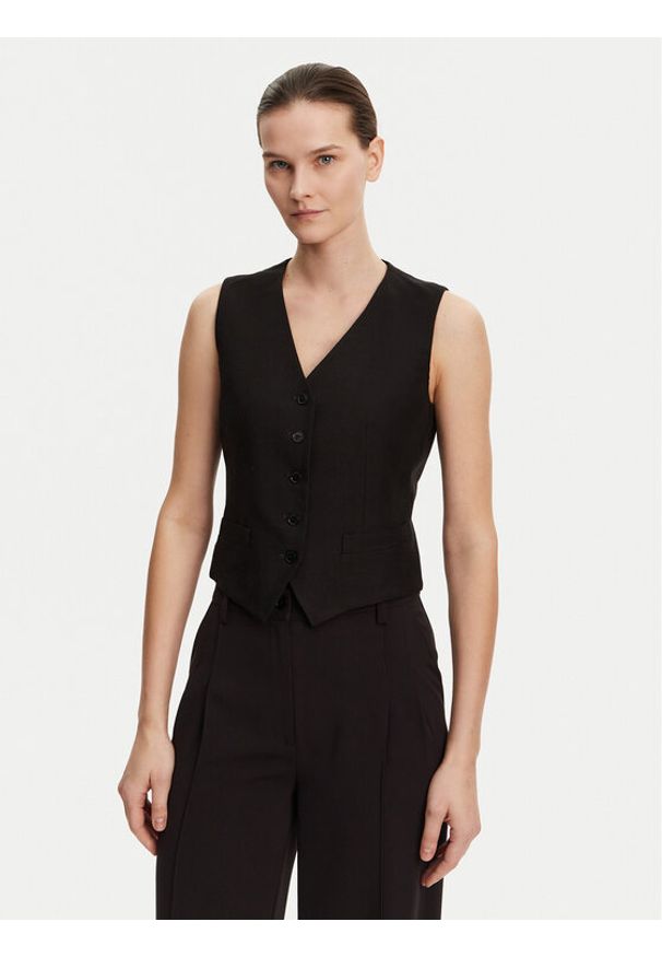 Weekend Max Mara Kamizelka Pace 2515151012 Czarny Slim Fit. Kolor: czarny. Materiał: len