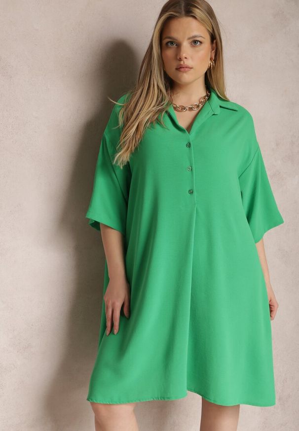 Renee - Zielona Sukienka Kassaleia. Kolekcja: plus size. Kolor: zielony. Typ sukienki: dla puszystych. Styl: klasyczny. Długość: mini