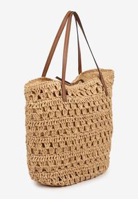 Born2be - Ciemnobeżowa Duża Torebka Plażowa z Plecionki Sepianeva. Kolor: beżowy. Sezon: lato. Rozmiar: duże. Styl: wakacyjny, boho, elegancki, casual #3