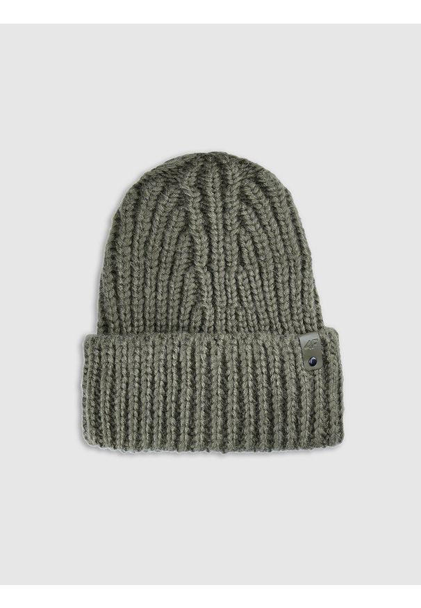 4f - 4F Czapka beanie damska - khaki M. Kolor: oliwkowy, brązowy, wielokolorowy. Materiał: dzianina, syntetyk, materiał. Sezon: zima. Styl: klasyczny, sportowy