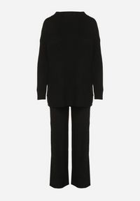 Born2be - Czarny Dzianinowy Komplet z Bawełną i Wełną Długi Sweter i Szerokie Spodnie Reinesa. Kolor: czarny. Materiał: dzianina, bawełna, wełna #2