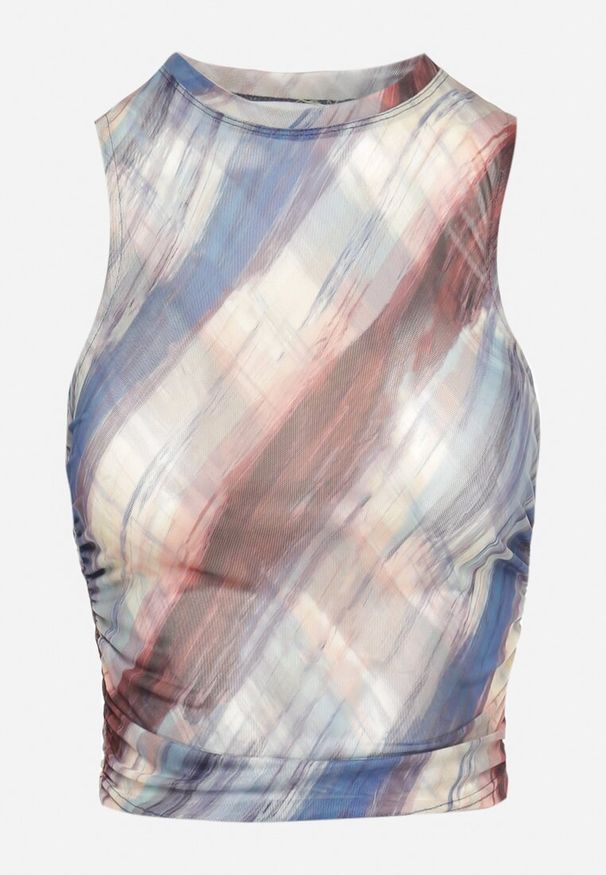 Born2be - Granatowo-Beżowy Top z Siateczki po Bokach Wszyte Gumki Paretta. Kolor: niebieski