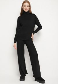 Born2be - Czarny Dzianinowy Komplet z Wełną i Bawełną Spodnie i Sweter z Golfem Errele. Kolor: czarny. Materiał: dzianina, bawełna, wełna #2