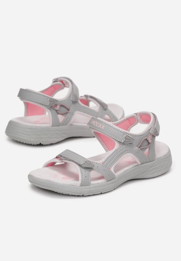 Renee - Szaro-Różowe Sandały w Sportowym Stylu ze Skórzaną Wkładką Acakaia. Zapięcie: rzepy. Kolor: szary. Materiał: skóra. Sezon: lato. Styl: sportowy