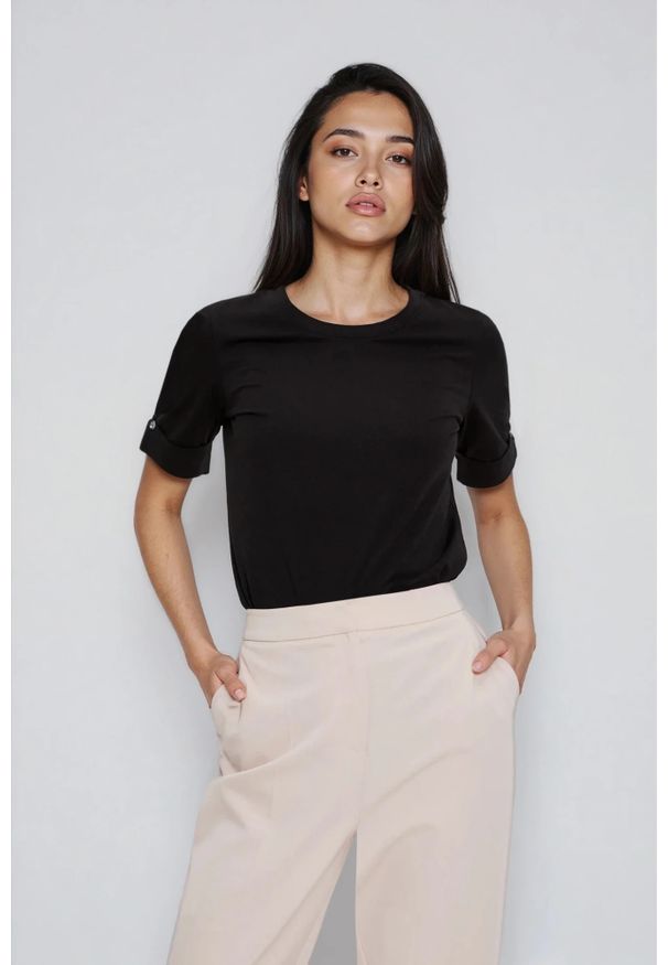 MOODO - Bawełniana bluzka czarna. Kolor: czarny. Materiał: bawełna