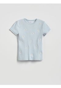 Reserved - Bawełniany t-shirt z haftem - jasnoniebieski. Kolor: niebieski. Materiał: bawełna. Wzór: haft