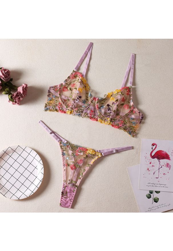 Intica - Komplet bielizny z fiszbinami i haftem Cherida. Kolor: wielokolorowy. Materiał: materiał. Wzór: haft