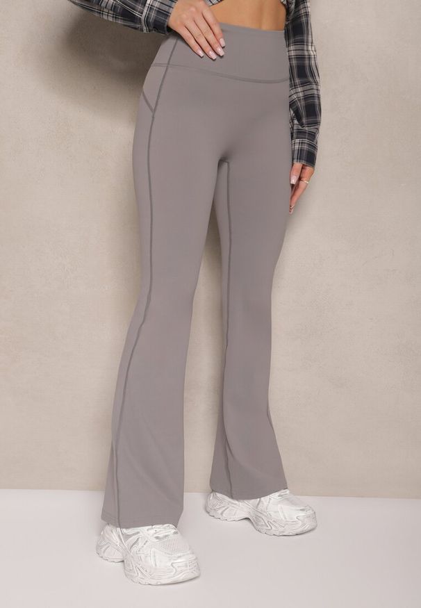 Renee - Ciemnoszare Legginsy Dzwony High Waist Korivienne. Okazja: na co dzień. Stan: podwyższony. Kolor: szary. Styl: elegancki, casual