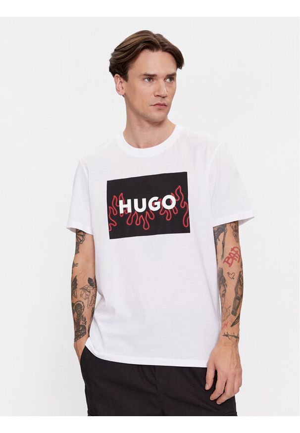 Hugo T-Shirt Dulive 50506989 Biały Regular Fit. Kolor: biały. Materiał: bawełna