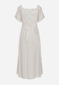 Born2be - Biała Sukienka z Bawełny o Rozkloszowanym Kroju w Kropeczki Lisadrisa. Okazja: na co dzień, na imprezę. Kolor: biały. Materiał: bawełna. Długość rękawa: krótki rękaw. Styl: klasyczny, casual, elegancki #6