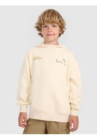 4f - 4F Bluza dresowa nierozpinana z kapturem chłopięca - beżowa 128 (7-8 lat). Okazja: na co dzień, na uczelnię. Typ kołnierza: kaptur. Kolor: beżowy. Materiał: dresówka. Sezon: lato. Styl: elegancki, casual, klasyczny, sportowy #1