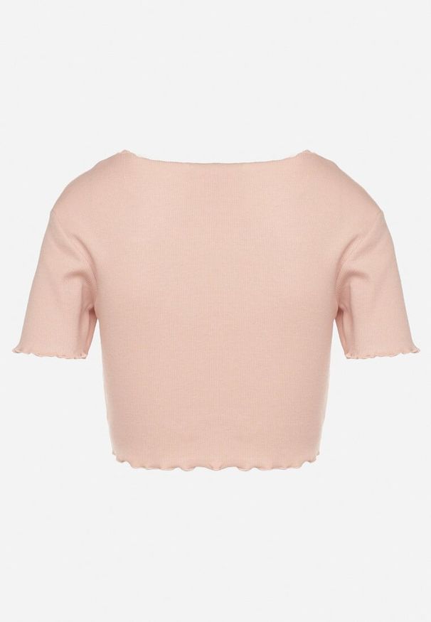 Born2be - Ciemnoróżowy Prążkowany T-shirt z Bawełną Adlesa. Okazja: na co dzień. Kolor: różowy. Materiał: bawełna, prążkowany. Styl: casual