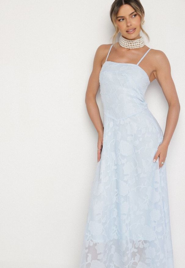 Born2be - Jasnoniebieska Rozkloszowana Sukienka Vices z Gorsetowym Wiązaniem Fenosella. Okazja: na imprezę. Typ kołnierza: dekolt gorset. Kolor: niebieski. Długość rękawa: na ramiączkach. Sezon: lato. Typ sukienki: gorsetowe. Styl: elegancki