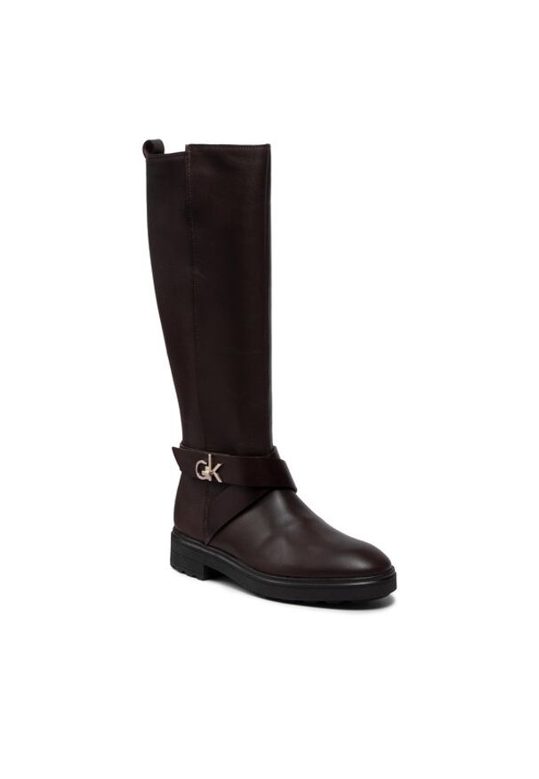 Calvin Klein Oficerki Knee Boot 20 W/Hdw HW0HW00607 Brązowy. Kolor: brązowy. Materiał: skóra