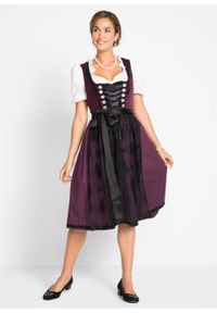 Sukienka ludowa z materiału w optyce aksamitu bonprix czarny bez. Kolor: fioletowy. Materiał: materiał. Styl: elegancki #2