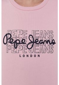 Pepe Jeans Bluza BERE damska kolor różowy z nadrukiem. Kolor: różowy. Materiał: dzianina. Długość rękawa: długi rękaw. Długość: długie. Wzór: nadruk