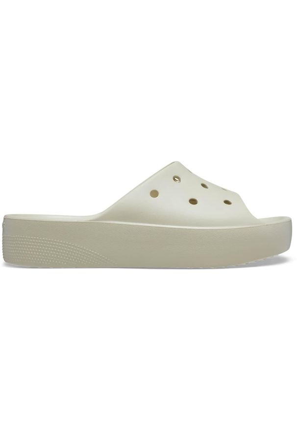 Klapki plażowe damskie Crocs Classic Platform Slide. Okazja: na plażę. Kolor: beżowy. Obcas: na platformie. Styl: sportowy