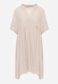 Born2be - Beżowa Rozkloszowana Sukienka w Koszulowym Stylu z Bawełny Normae. Okazja: na co dzień, do pracy. Kolor: beżowy. Materiał: bawełna. Typ sukienki: koszulowe. Styl: casual, klasyczny #2