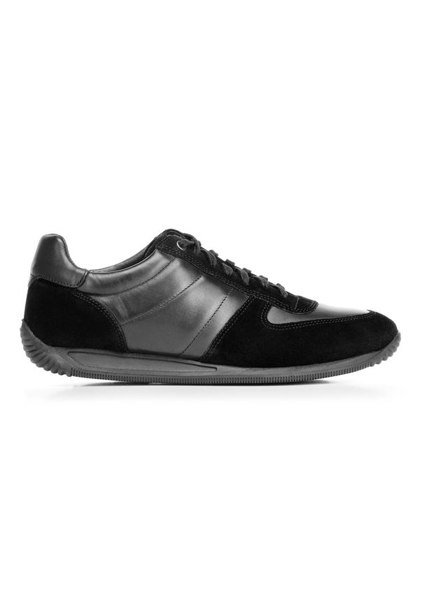 Wittchen - Męskie sneakersy z różnych skór czarne. Okazja: na co dzień. Nosek buta: okrągły. Kolor: czarny. Materiał: skóra, nubuk