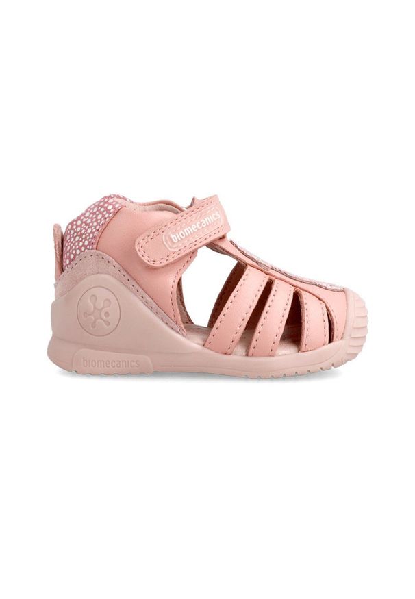 Biomecanics sandały skórzane dziecięce kolor różowy. Nosek buta: okrągły. Zapięcie: rzepy. Kolor: różowy. Materiał: skóra