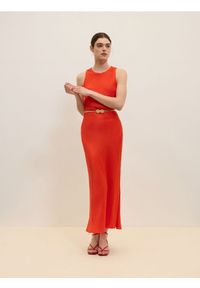 Reserved - Satynowa sukienka maxi z wiskozy - pomarańczowy. Kolor: pomarańczowy. Materiał: wiskoza, satyna. Długość: maxi