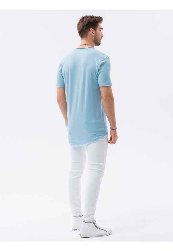Ombre Clothing - T-shirt męski bawełniany S1378 - jasnoniebieski - XXL. Kolor: niebieski. Materiał: bawełna