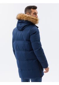 Ombre Clothing - Kurtka męska zimowa parka z kieszeniami cargo - granatowa V5 C554 - L. Kolor: niebieski. Materiał: syntetyk, poliester. Długość: długie. Sezon: zima. Styl: klasyczny #6