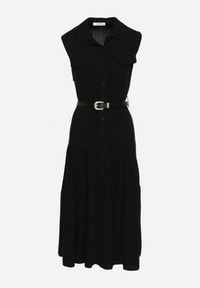 Born2be - Czarna Koszulowa Sukienka z Wiskozy z Bawełną Ozdobiona Paskiem Rivebia. Okazja: na co dzień. Kolor: czarny. Materiał: wiskoza, bawełna. Wzór: aplikacja. Typ sukienki: koszulowe. Styl: casual, elegancki #7