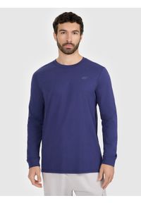4f - 4F Longsleeve regular gładki męski - granatowy S. Okazja: na co dzień. Kolor: niebieski. Materiał: bawełna, dzianina, jersey. Długość rękawa: długi rękaw. Długość: długie. Wzór: gładki. Styl: klasyczny, casual, sportowy #1
