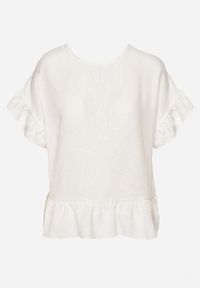 Born2be - Biała Bluzka o Kroju Oversize z Falbanami Livelle. Okazja: na co dzień. Kolor: biały. Materiał: jeans. Długość rękawa: krótki rękaw. Długość: krótkie. Styl: casual #6