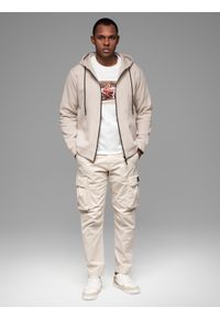 Ombre Clothing - Dresowa rozpinana bluza hoodie w stylu streetwearowym – piaskowa V6 OM-SSZP-0213 - XXL. Materiał: dresówka #9