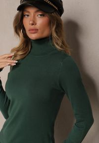 Renee - Zielony Casualowy Golf z Wiskozą i Modalem Lannetora. Okazja: na co dzień. Typ kołnierza: golf. Kolor: zielony. Materiał: wiskoza. Wzór: aplikacja, gładki. Styl: casual #4