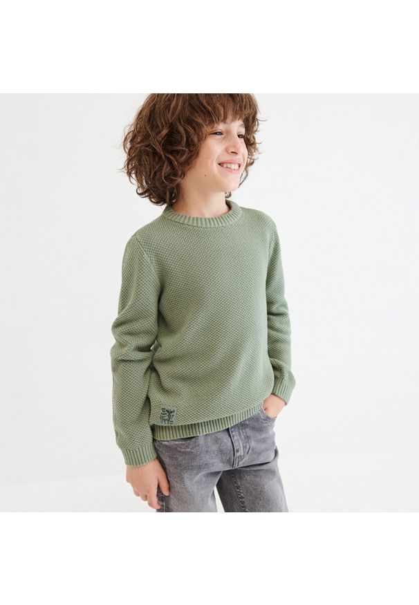 Reserved - Sweter z bawełny organicznej - Turkusowy. Kolor: turkusowy. Materiał: bawełna