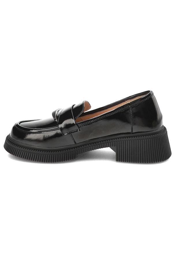 Czarne Mokasyny S.Barski Eleganckie Obuwie Damskie. Okazja: na co dzień. Zapięcie: pasek. Kolor: czarny. Materiał: lakier, skóra. Styl: elegancki
