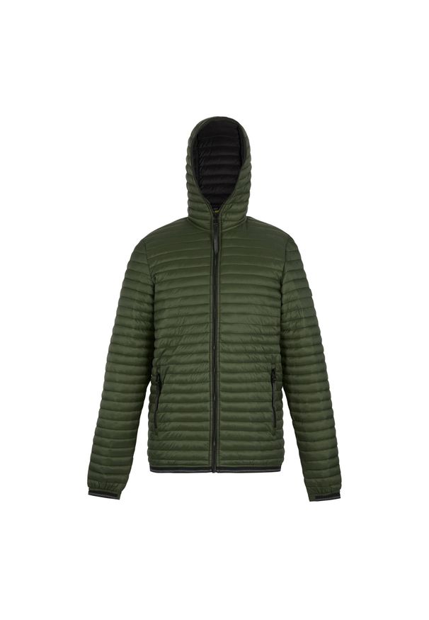 Regatta - Męska Ocieplana Kurtka Rigain. Kolor: wielokolorowy, czarny, zielony. Materiał: puch. Sport: turystyka piesza