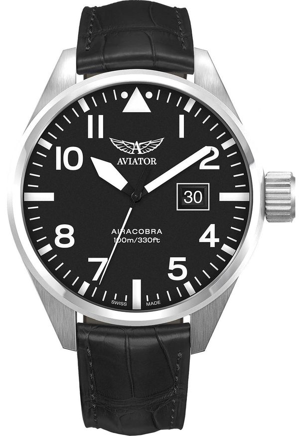 AVIATOR - Zegarek Aviator Zegarek męski Aviator V.1.22.0.148.4 czarny. Kolor: czarny