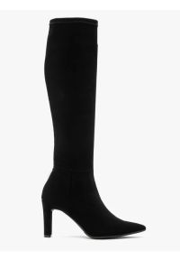 Ryłko - Elastyczne kozaki damskie na szpilce. Zapięcie: zamek. Kolor: czarny. Materiał: syntetyk. Szerokość cholewki: normalna. Obcas: na szpilce. Styl: street #1