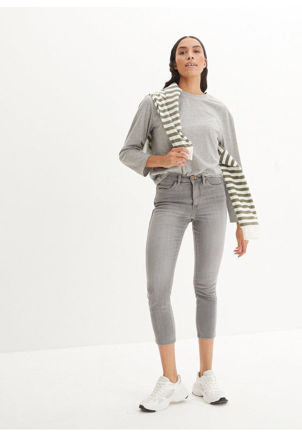 bonprix - Dżinsy SKINNY 7/8 ze stretchem. Kolor: szary