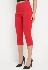 Born2be - Czerwone Spodnie o Długości 3/4 z Elastyczną Gumką w Pasie i Wiązaniem Cidasara. Kolor: czerwony #1