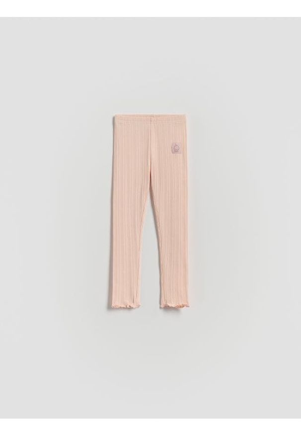 Reserved - Prążkowane legginsy - pastelowy róż. Kolor: różowy. Materiał: prążkowany