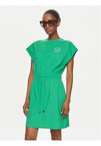 Karl Lagerfeld - KARL LAGERFELD Sukienka codzienna 230W2231 Zielony Regular Fit. Okazja: na co dzień. Typ kołnierza: dekolt w karo. Kolor: zielony. Materiał: bawełna. Typ sukienki: proste. Styl: casual #1