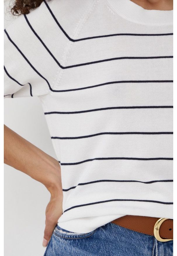 TOMMY HILFIGER - Tommy Hilfiger sweter bawełniany damski kolor granatowy lekki. Kolor: biały. Materiał: bawełna. Długość rękawa: raglanowy rękaw. Wzór: gładki
