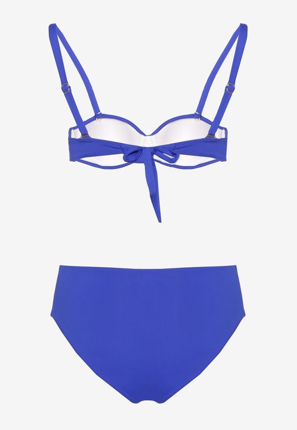 Born2be - Niebieskie Bikini Majtki Typu Figi i Biustonosz z Geometryczną Ozdobą Kinavia. Kolor: niebieski. Wzór: aplikacja, geometria
