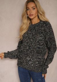 Renee - Czarny Casualowy Sweter z Wełną z Kolorowymi Przeszyciami Dezira. Okazja: na co dzień. Kolor: czarny. Materiał: wełna. Długość rękawa: długi rękaw. Długość: długie. Wzór: kolorowy. Styl: casual #5