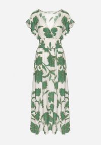 Born2be - Zielona Wiskozowa Sukienka Rozkloszowana w Kwiaty Arisona. Okazja: na randkę. Typ kołnierza: dekolt w kształcie V. Kolor: zielony. Materiał: wiskoza. Wzór: kwiaty. Sezon: wiosna, lato #5